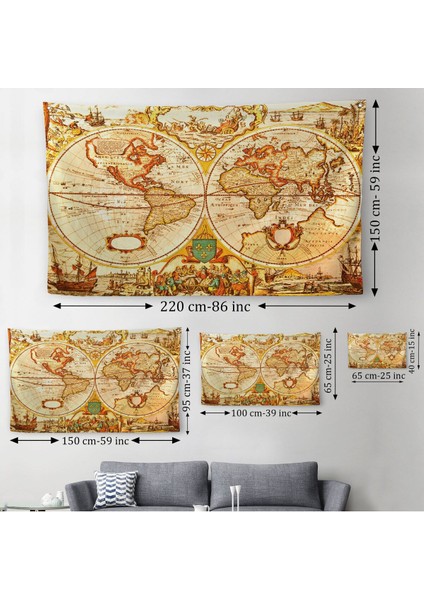 Duvar Örtüsü Eski Wintage Dünya Haritası Kaliteli Kanvas Duvar HALISI-4055 fırsatları