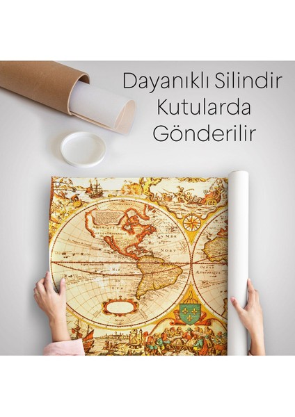 Duvar Örtüsü Eski Wintage Dünya Haritası Kaliteli Kanvas Duvar HALISI-4055