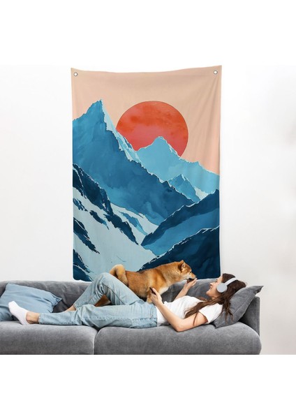 Dağların Arasındaki Soyut Güneş Manzara Duvar ÖRTÜSÜ-7620