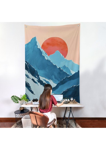 Dağların Arasındaki Soyut Güneş Manzara Duvar ÖRTÜSÜ-7620