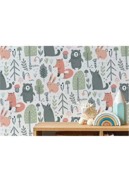 Sevimli Doğa Hayvanları Temalı Öğretici Çocuk Odası Duvar KAĞIDI-5723 modelleri