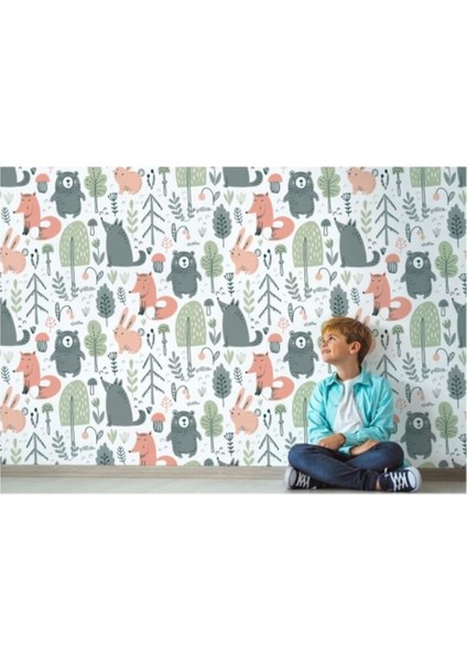 Sevimli Doğa Hayvanları Temalı Öğretici Çocuk Odası Duvar KAĞIDI-5723 fırsatları