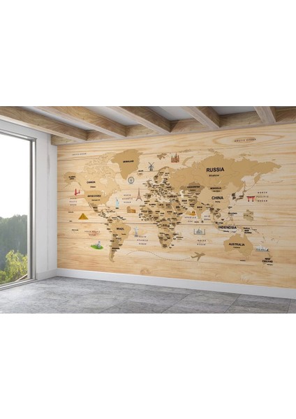 Ingilizce Dünya Haritası Duvar Kağıdı Ülke Sembollü ve DETAYLI-2103 fiyatları