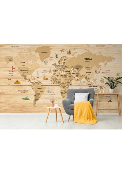 Ingilizce Dünya Haritası Duvar Kağıdı Ülke Sembollü ve DETAYLI-2103 modelleri