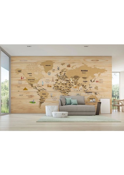Ingilizce Dünya Haritası Duvar Kağıdı Ülke Sembollü ve DETAYLI-2103 fırsatları
