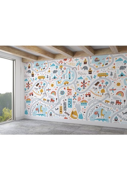 Hg Sevimli Trafik Desenli Öğretici Çocuk Odası Duvar KAĞIDI-5759 fiyatları