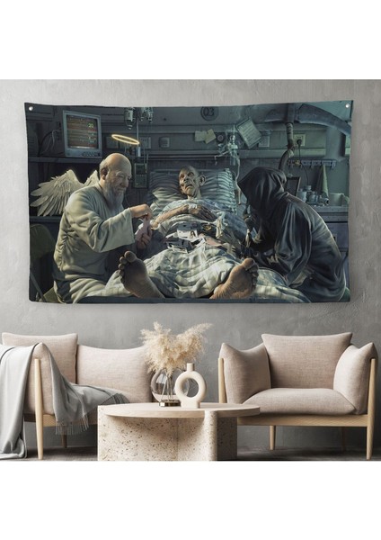 Azrail ve Melek Kumar Oynuyor Kanvas Duvar Örtüsü Halısı Ölüm Meleği Çalışıyor Duvar Halısı 5373