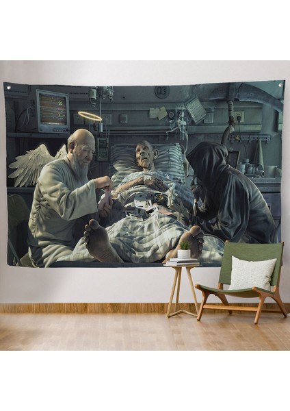 Azrail ve Melek Kumar Oynuyor Kanvas Duvar Örtüsü Halısı Ölüm Meleği Çalışıyor Duvar Halısı 5373