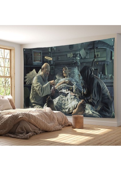 Azrail ve Melek Kumar Oynuyor Kanvas Duvar Örtüsü Halısı Ölüm Meleği Çalışıyor Duvar Halısı 5373