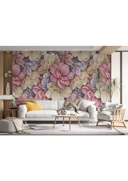 Büyük Yapraklı Dekoratif Desenli Çiçek Duvar KAĞIDI-5632