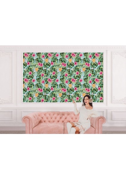 Tropikal Çiçekli Ağaç Yaprakları Duvar KAĞIDI-5567