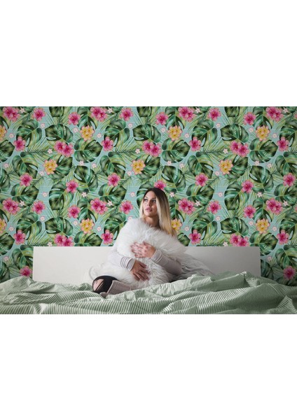 Tropikal Çiçekli Ağaç Yaprakları Duvar KAĞIDI-5567 modelleri