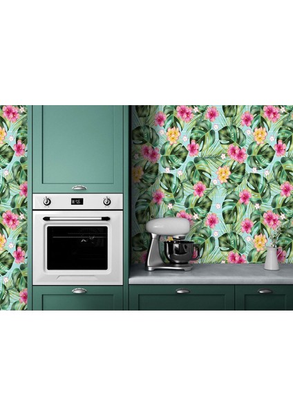 Tropikal Çiçekli Ağaç Yaprakları Duvar KAĞIDI-5567 fırsatları