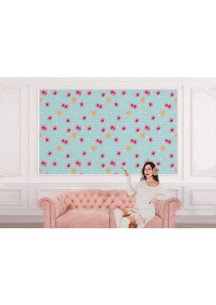 Mavi-Pembe Fonlu Duvar KAĞIDI-5571