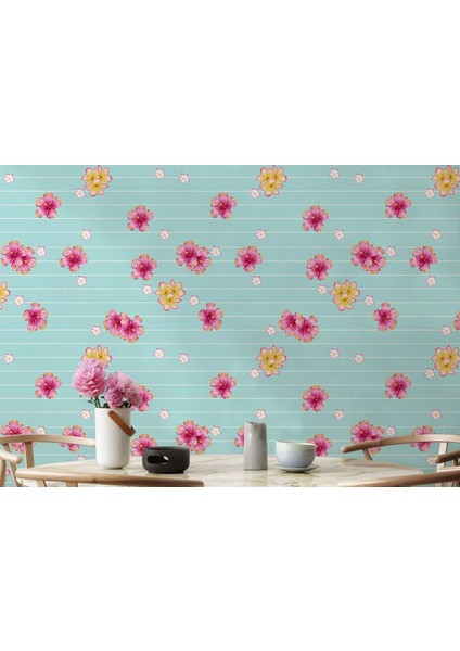 Mavi-Pembe Fonlu Duvar KAĞIDI-5571 fırsatları