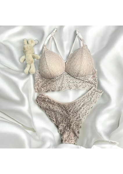 Dantelli Çapraz Askılı Büstiyer Kaplı Bralet Sütyen Takımı