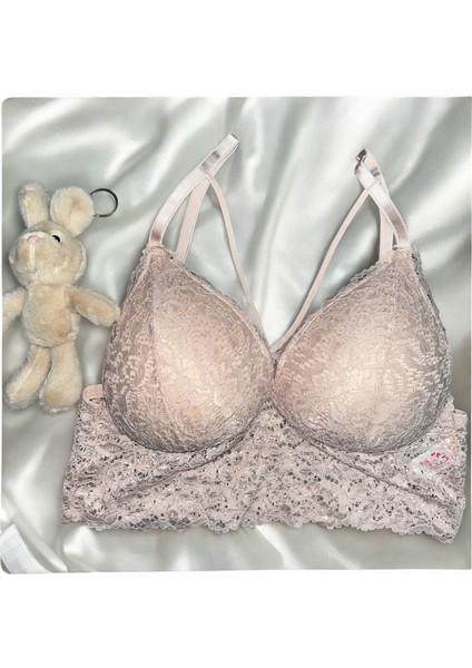 Dantelli Çapraz Askılı Büstiyer Kaplı Bralet Sütyen Takımı modelleri