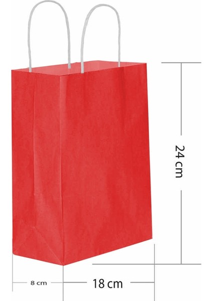 Kırmızı Kraft Çanta Küçük Boy 18X8X24 cm 25 Adet