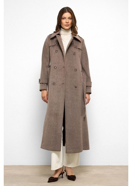 Pelerin Detaylı Kruvaze Uzun Boy Kaban Latte 3087 indirimleri