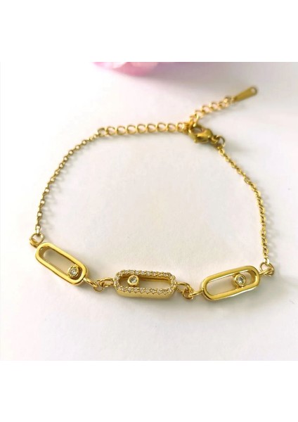 Tek Taş Detaylı Oval Kesim Çelik Gold Bileklik fiyatları