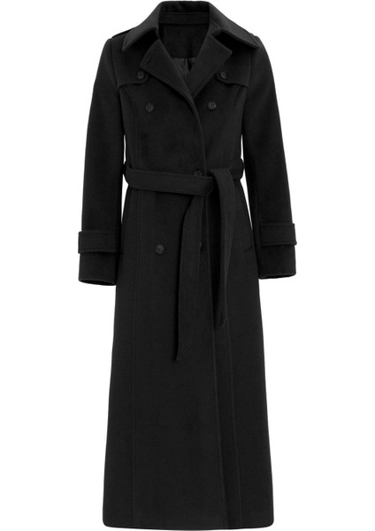 Pelerin Detaylı Kruvaze Uzun Boy Kaban Siyah 3087 fiyatları