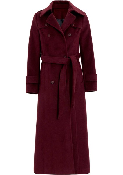 Pelerin Detaylı Kruvaze Uzun Boy Kaban Mürdüm 3087