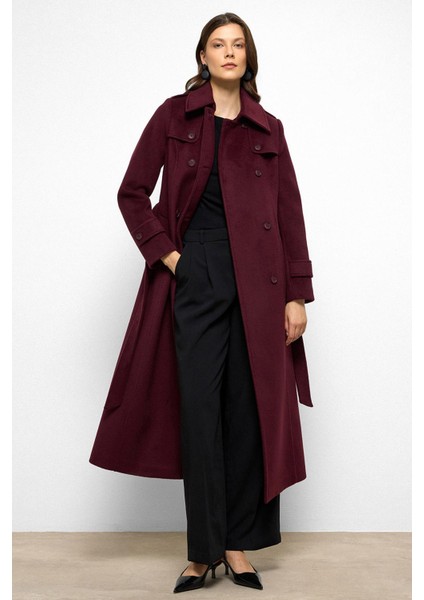 Pelerin Detaylı Kruvaze Uzun Boy Kaban Mürdüm 3087 fiyatları