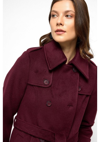 Pelerin Detaylı Kruvaze Uzun Boy Kaban Mürdüm 3087 fırsatları