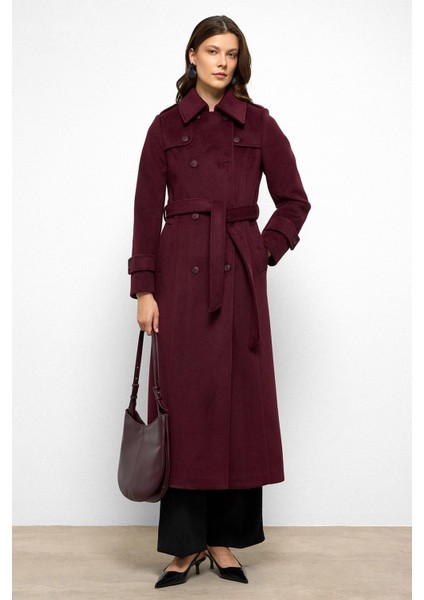 Pelerin Detaylı Kruvaze Uzun Boy Kaban Mürdüm 3087 indirimleri