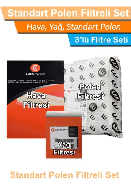 Citroen C1 1.0 Benzinli Eurorepar Filtre Bakım Seti 2007-2013 Hava+Yağ+Standart Polen