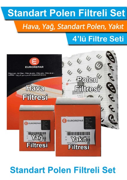 Citroen C3 1.6 Hdı Dizel Eurorepar Filtre Bakım Seti 2005-2009 Hava+Yağ+Yakıt+Standart Polen