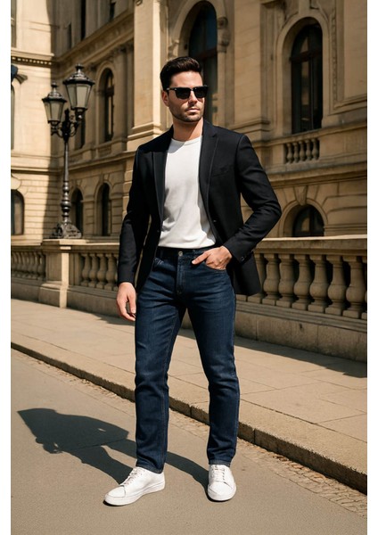 Erkek Regular Jean Pantolon Koyu Mavi