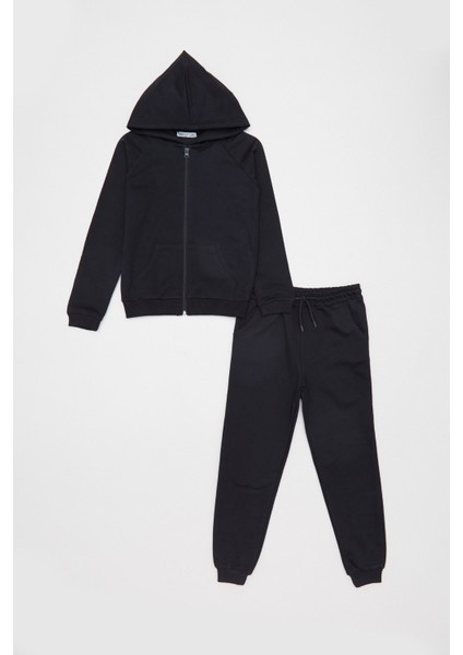 Kapüşonlu Fermuarlı Unisex Çocuk Eşofman Takımı