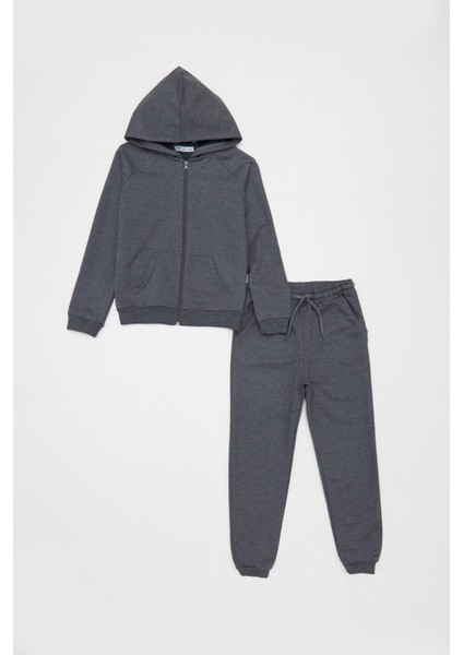 Kapüşonlu Fermuarlı Unisex Çocuk Eşofman Takımı