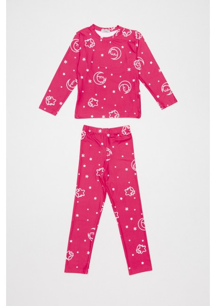 Kedi ve Yıldız Desenli Kız Çocuk Pijama Takımı