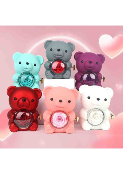 Sevimli Teddy Bear Ayıcık Yüzük Kolye Takı Kutusu Özel Dönen Mekanizma Güllü Hediyelik Aksesuar Seti