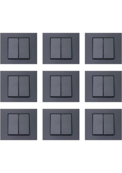 9 Adet Ovivo Grano Füme Komütatör Ikili Anahtar Çerçeve Dahil 9'lu Paket/set