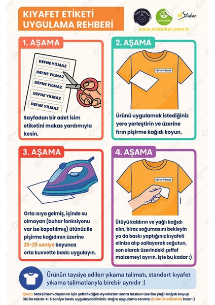 Kıyafet Etiketi - Okul Kıyafetlerine Kişiye Özel 30 Saniyede Kolay Uygulama Yıkamaya Dayanıklı fırsatları