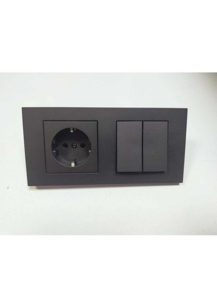 Grano Füme Topraklı Priz Komütatör 2 Li Çerçeve