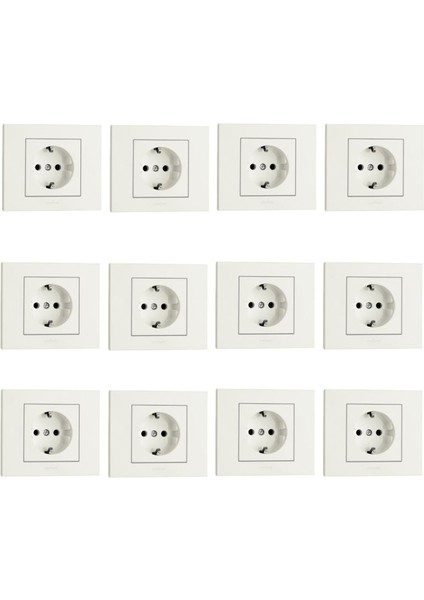 12 Adet Grano Beyaz Topraklı Priz Çerçeveli ( Çerçeve Dahil )
