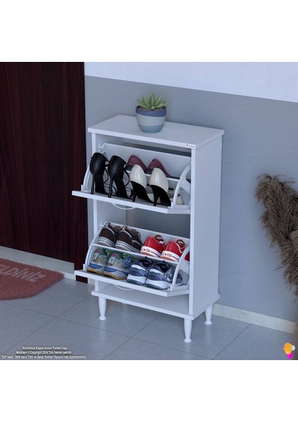 UMAY Ayaklı Kapı Önü 52 x 90 x 26 cm’ lik 2 Düşer Kapak 4 Göz Bölmeli Ayakkabılık