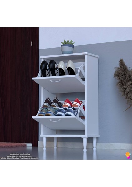UMAY Ayaklı Kapı Önü 52 x 90 x 26 cm’ lik 2 Düşer Kapak 4 Göz Bölmeli Ayakkabılık modelleri