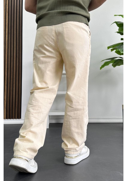 Erkek Rahat Kalıp Keten Pantolon Krem EDW266 indirimleri