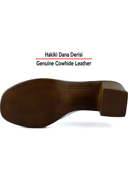 Soleil Beyaz Hakiki Dana Derisi Çapraz Bantlı Kalın Topuklu Rahat Günlük Sandalet