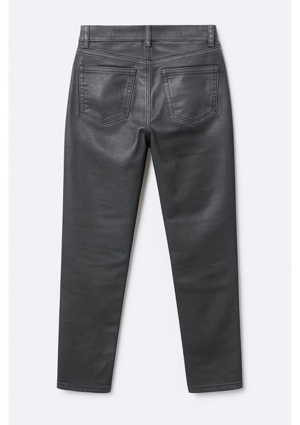 Kadın Yüksek Bel Parlak Mum Kumaş Wide Leg Jean Pantolon modelleri