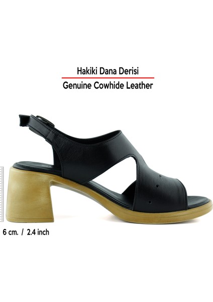 Ofelia Siyah Hakiki Dana Derisi Delik Detaylı Tokalı Kalın Topuklu Rahat Günlük Sandalet fiyatları