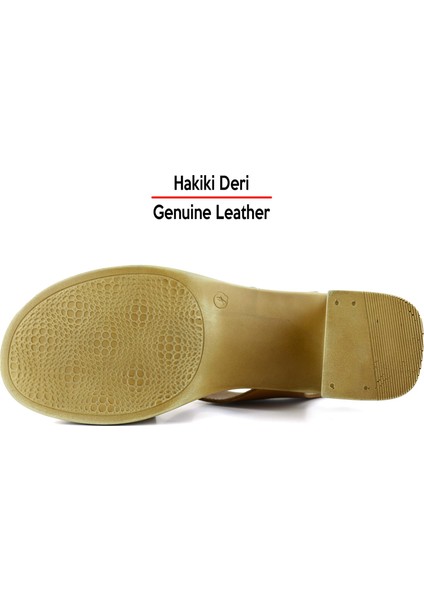 Ofelia Taba Hakiki Dana Derisi Delik Detaylı Tokalı Kalın Topuklu Rahat Günlük Sandalet