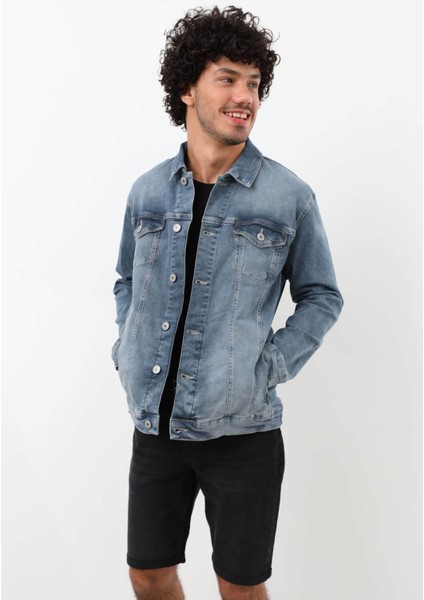 Erkek Likralı Jean Ceket Mavi fiyatları