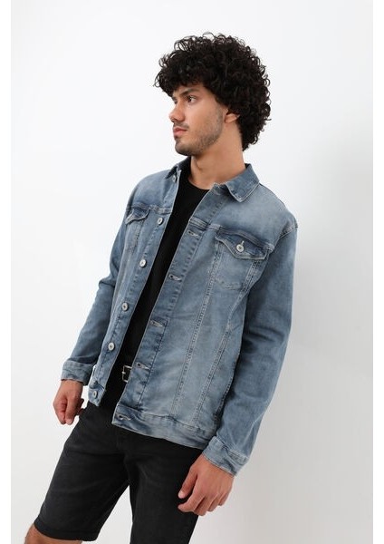 Erkek Likralı Jean Ceket Mavi modelleri