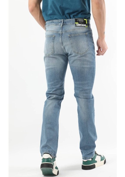 Erkek Dizi Yırtık Regular Fit Jean Pantolon Mavi